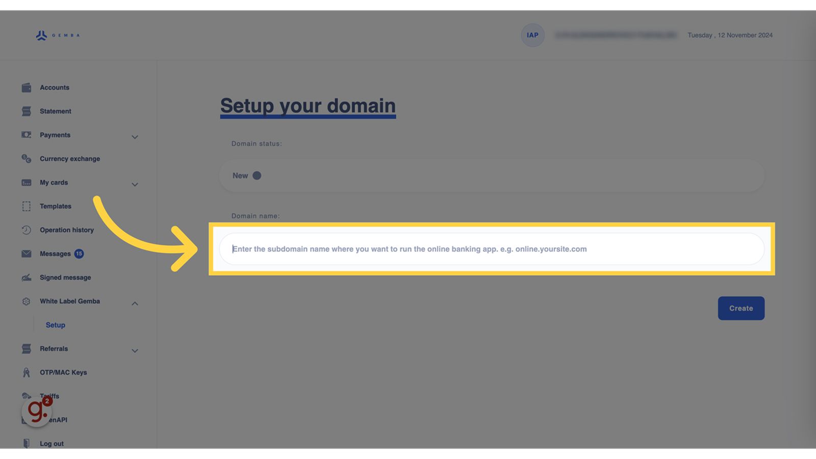 5. Enter the subdomain name